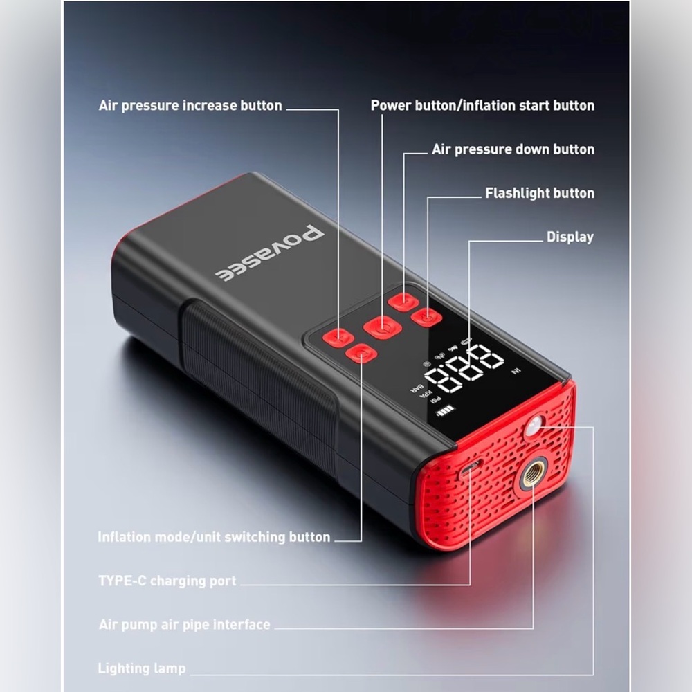 Portable Rechargeable Electric Digital Display Fast Inflate Air Compressor Pump - Picture 8 of 14